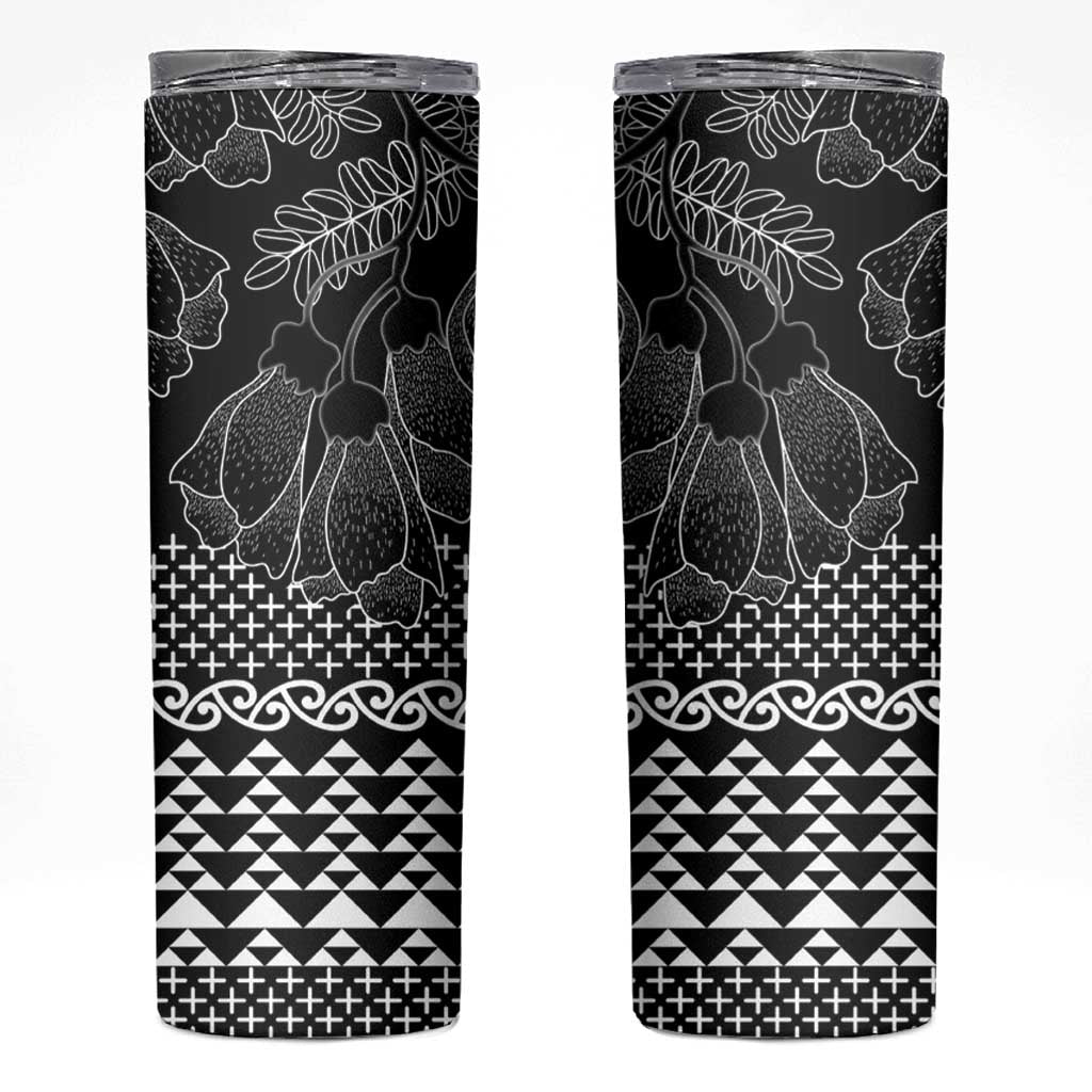 Black Taniko Kowhaiwhai Tukutuku Motif Skinny Tumbler