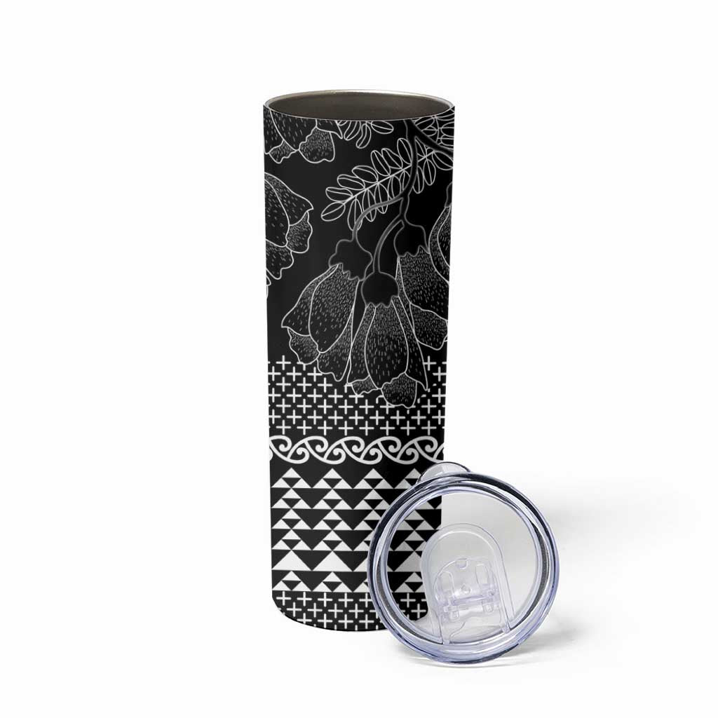 Black Taniko Kowhaiwhai Tukutuku Motif Skinny Tumbler