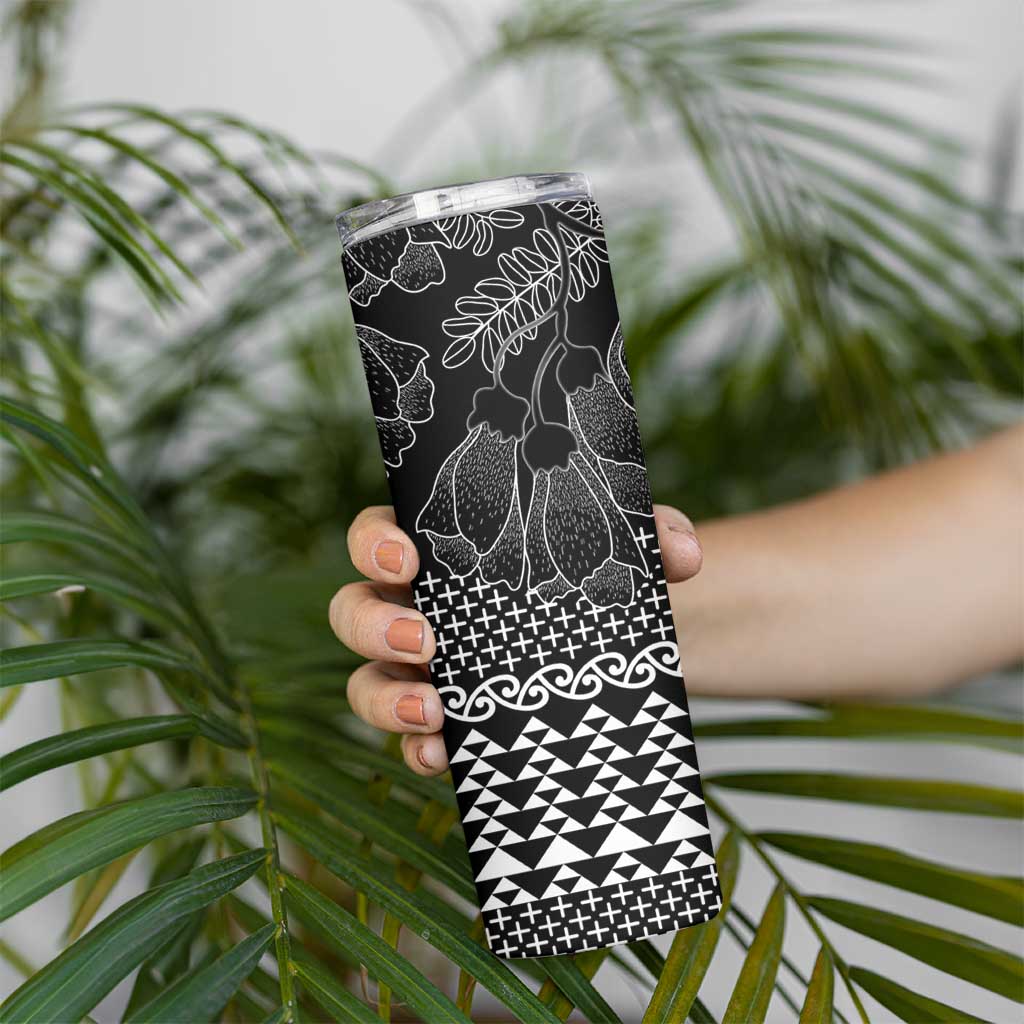 Black Taniko Kowhaiwhai Tukutuku Motif Skinny Tumbler