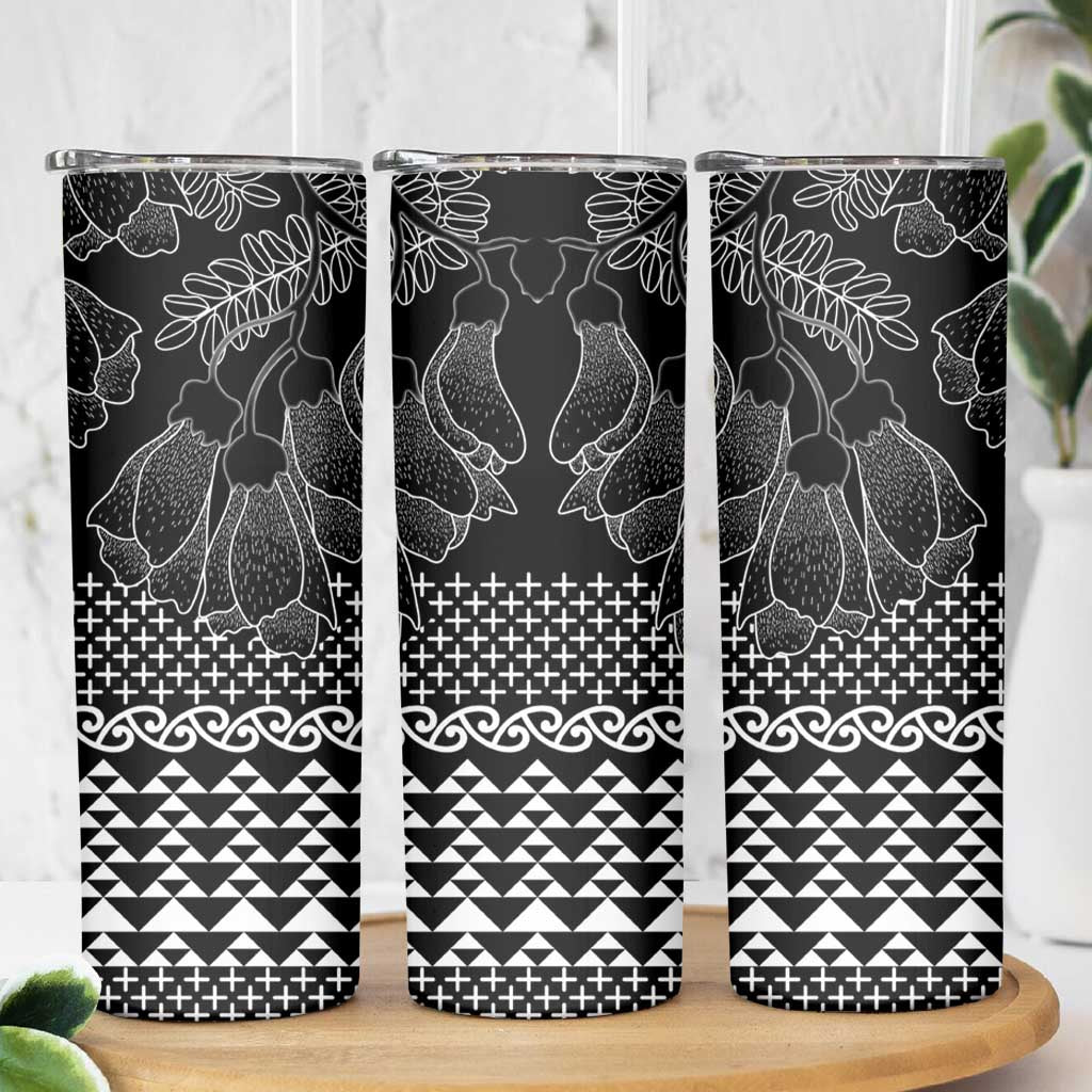 Black Taniko Kowhaiwhai Tukutuku Motif Skinny Tumbler