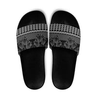 Black Taniko Kowhaiwhai Tukutuku Motif Slide Sandals - Polynesian Pride