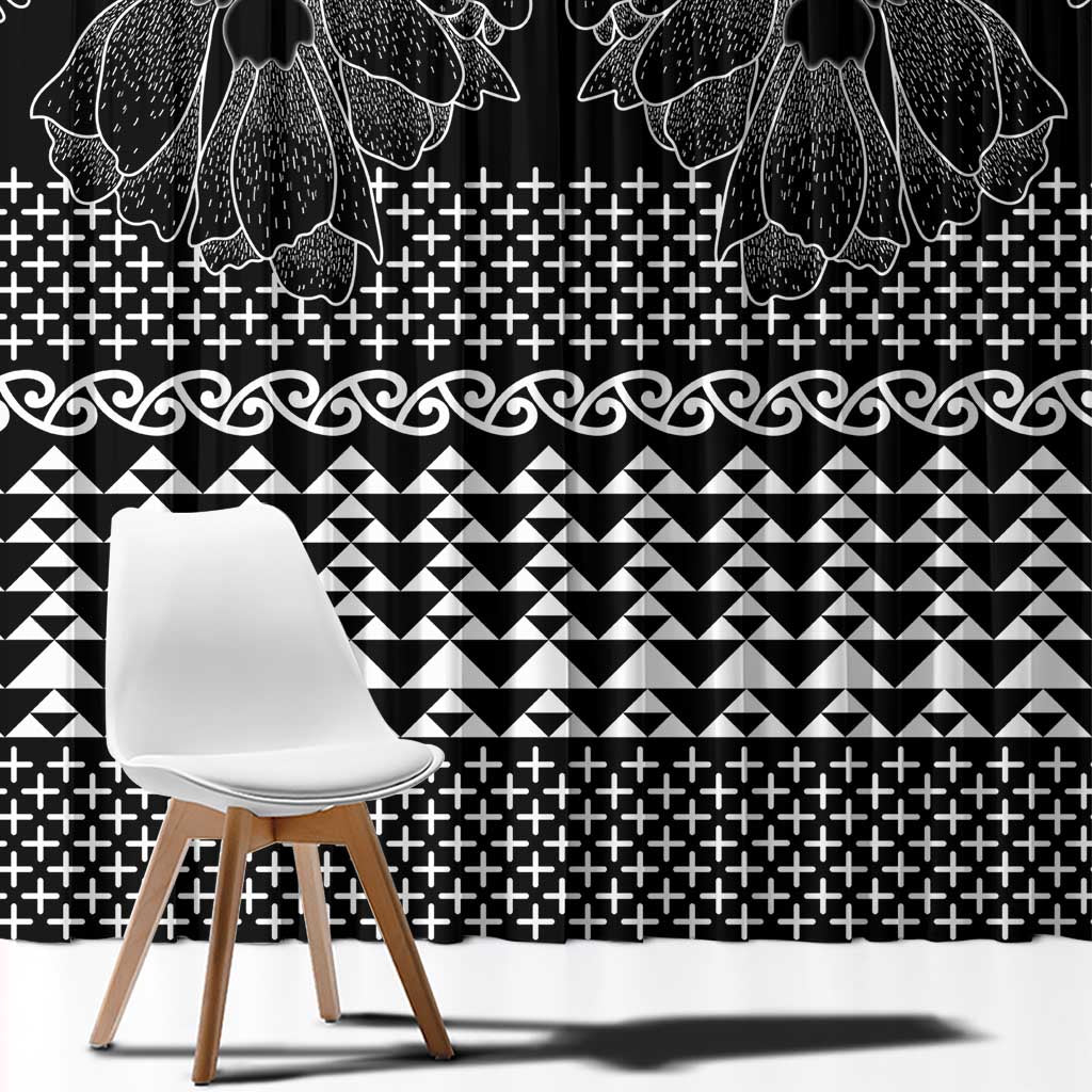 Black Taniko Kowhaiwhai Tukutuku Motif Window Curtain