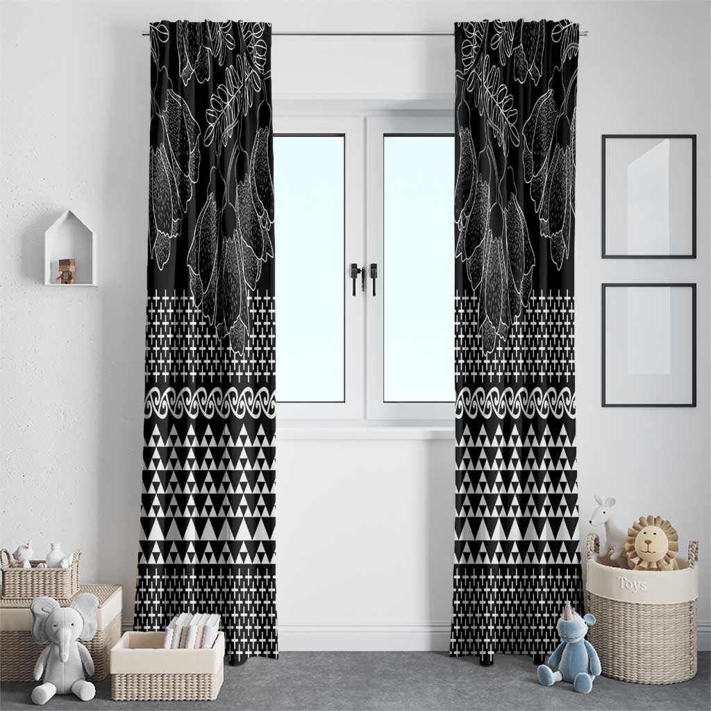 Black Taniko Kowhaiwhai Tukutuku Motif Window Curtain
