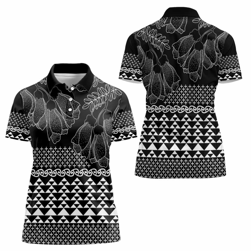 Black Taniko Kowhaiwhai Tukutuku Motif Women Polo Shirt