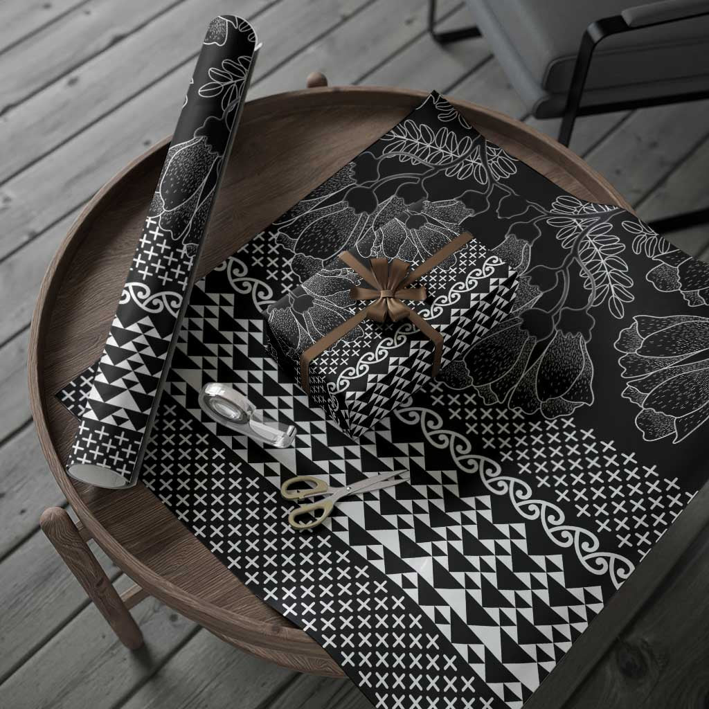 Black Taniko Kowhaiwhai Tukutuku Motif Wrapping Paper - Polynesian Pride