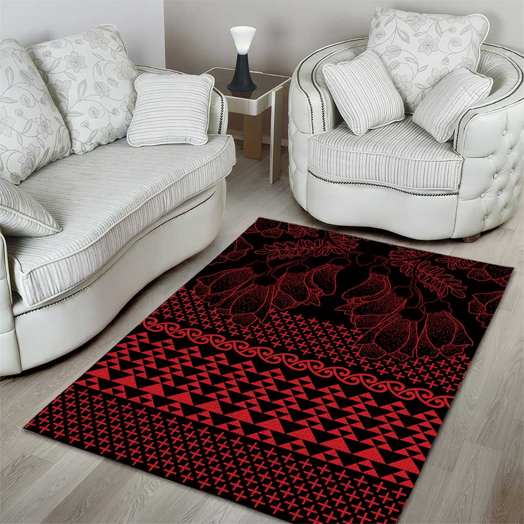 Red Taniko Kowhaiwhai Tukutuku Motif Area Rug