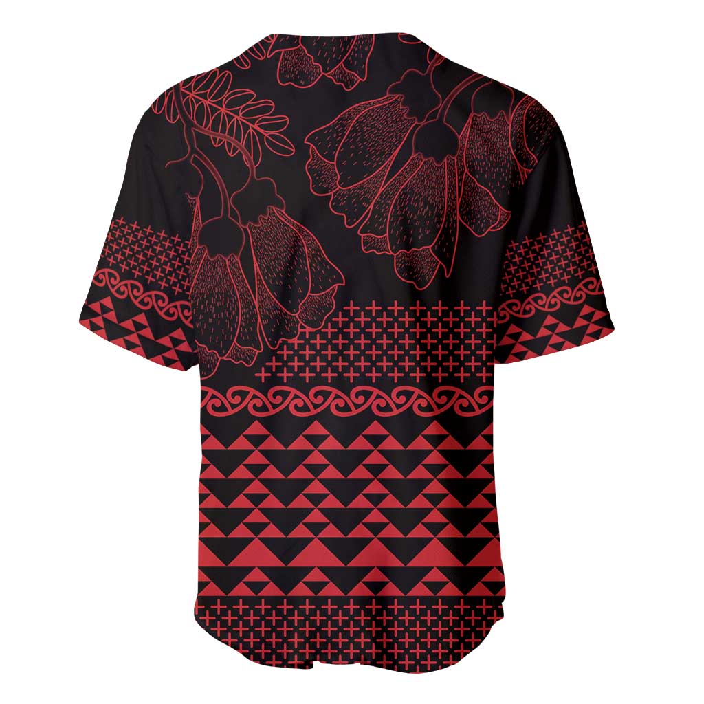 Red Taniko Kowhaiwhai Tukutuku Motif Baseball Jersey LT9 - Polynesian Pride