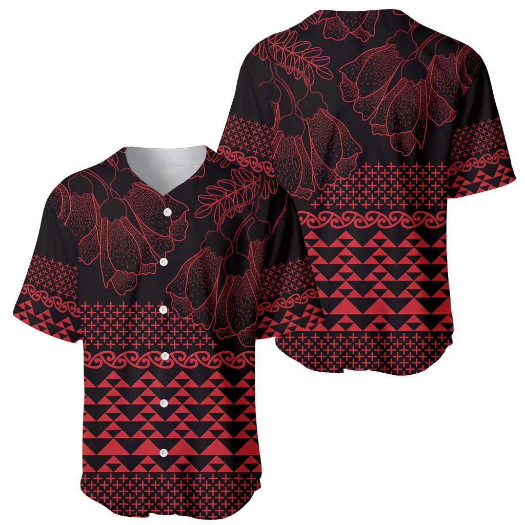 Red Taniko Kowhaiwhai Tukutuku Motif Baseball Jersey LT9 - Polynesian Pride