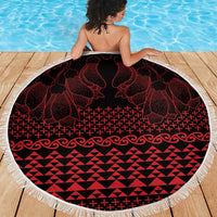 Red Taniko Kowhaiwhai Tukutuku Motif Beach Blanket