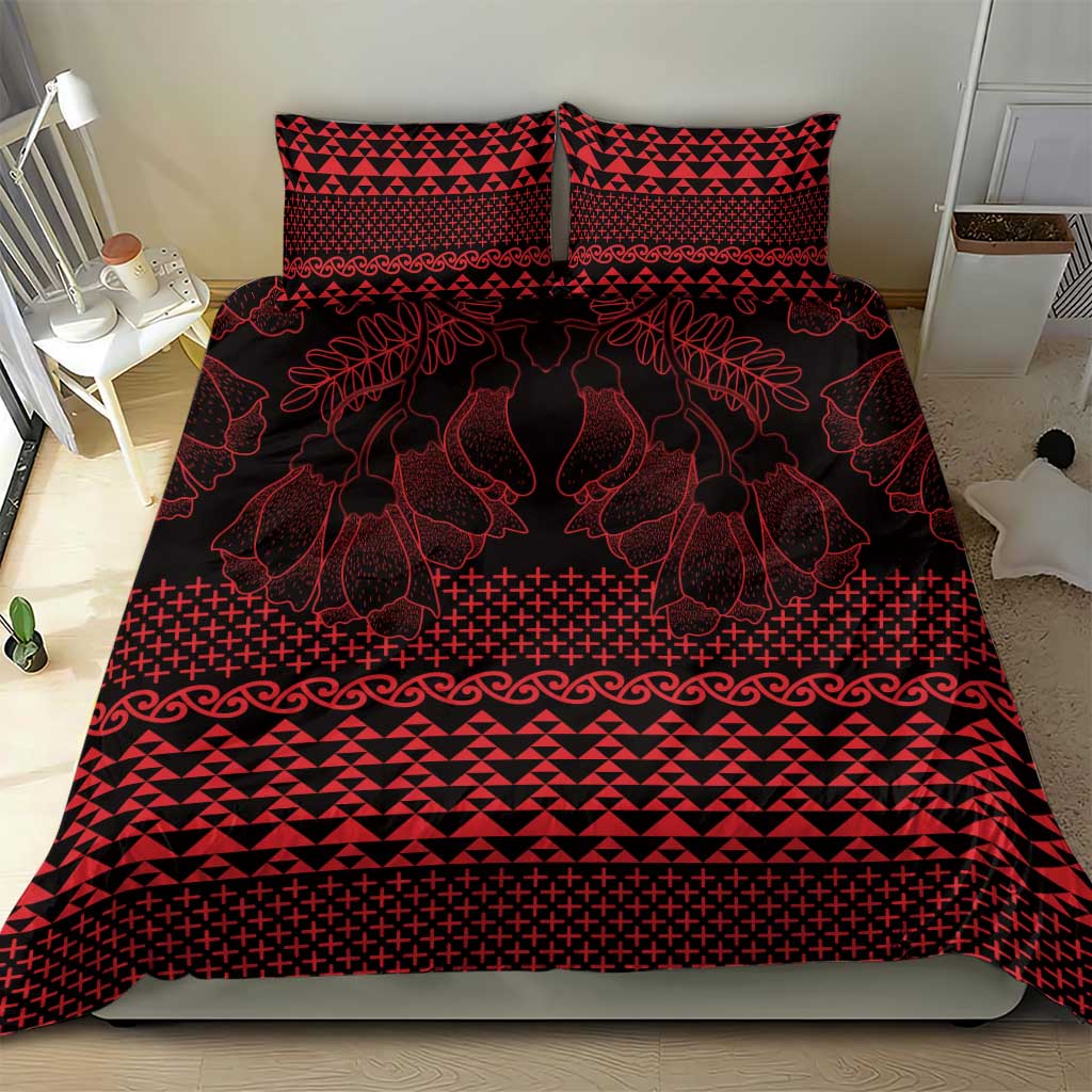Red Taniko Kowhaiwhai Tukutuku Motif Bedding Set