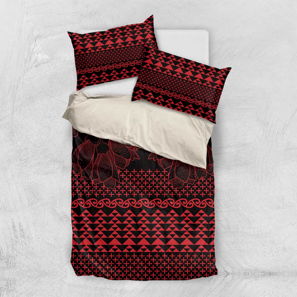 Red Taniko Kowhaiwhai Tukutuku Motif Bedding Set