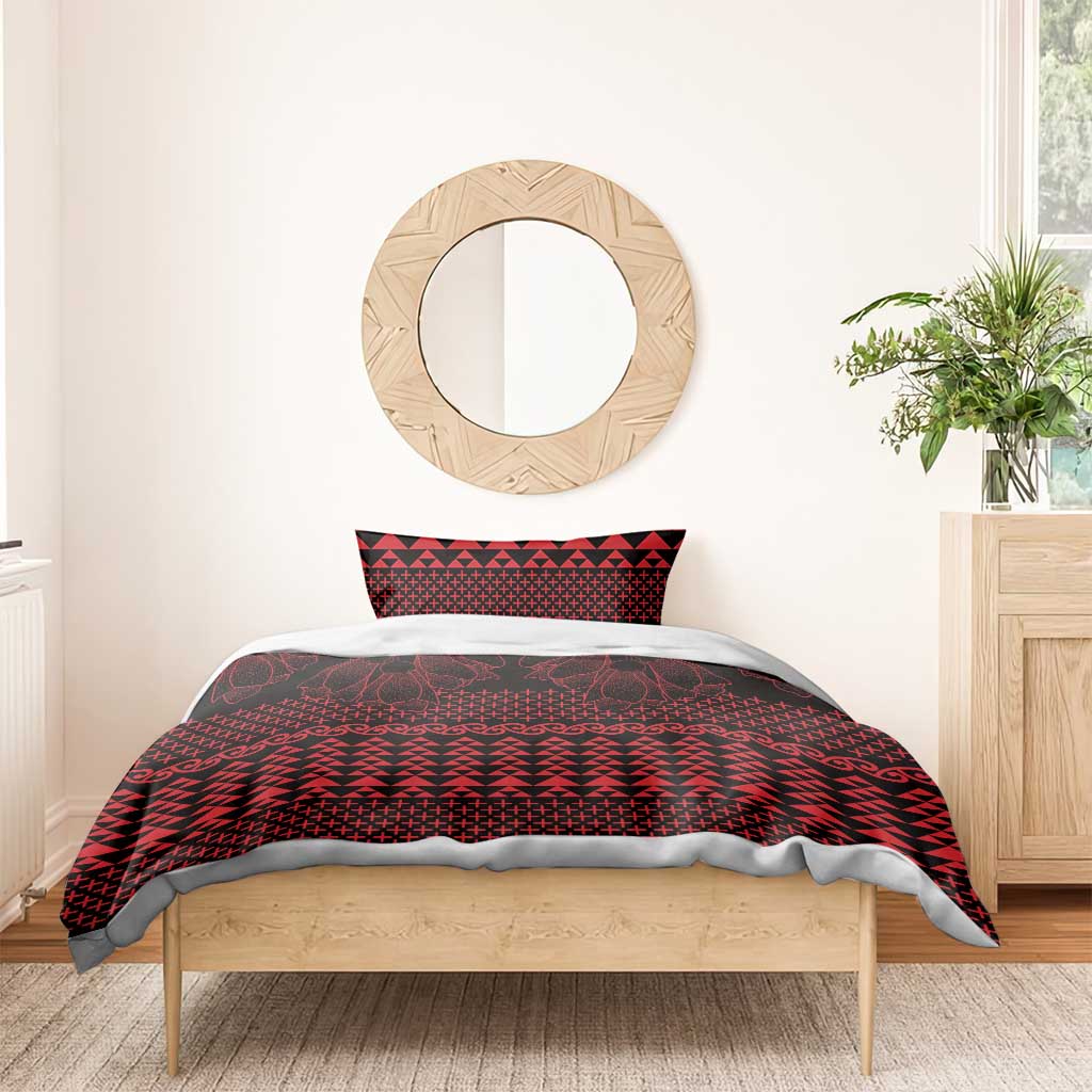 Red Taniko Kowhaiwhai Tukutuku Motif Bedding Set
