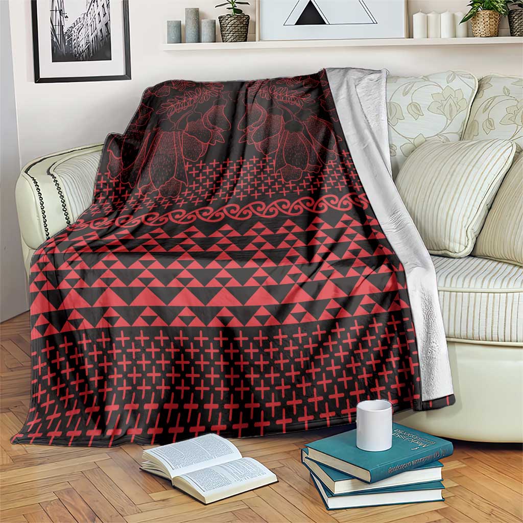 Red Taniko Kowhaiwhai Tukutuku Motif Blanket