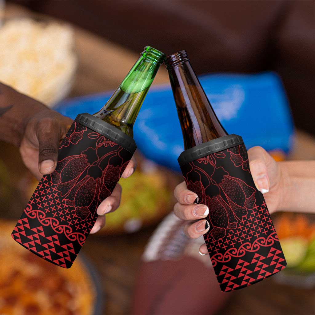 Red Taniko Kowhaiwhai Tukutuku Motif 4 in 1 Can Cooler Tumbler