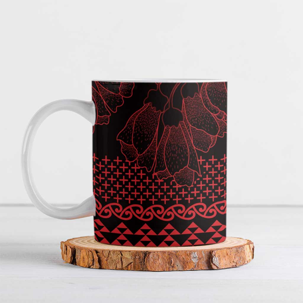 Red Taniko Kowhaiwhai Tukutuku Motif Ceramic Mug - Polynesian Pride