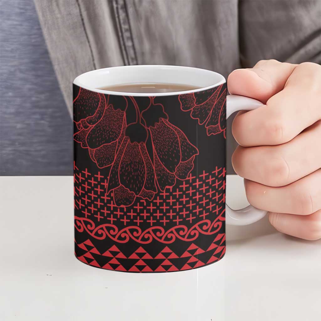 Red Taniko Kowhaiwhai Tukutuku Motif Ceramic Mug - Polynesian Pride