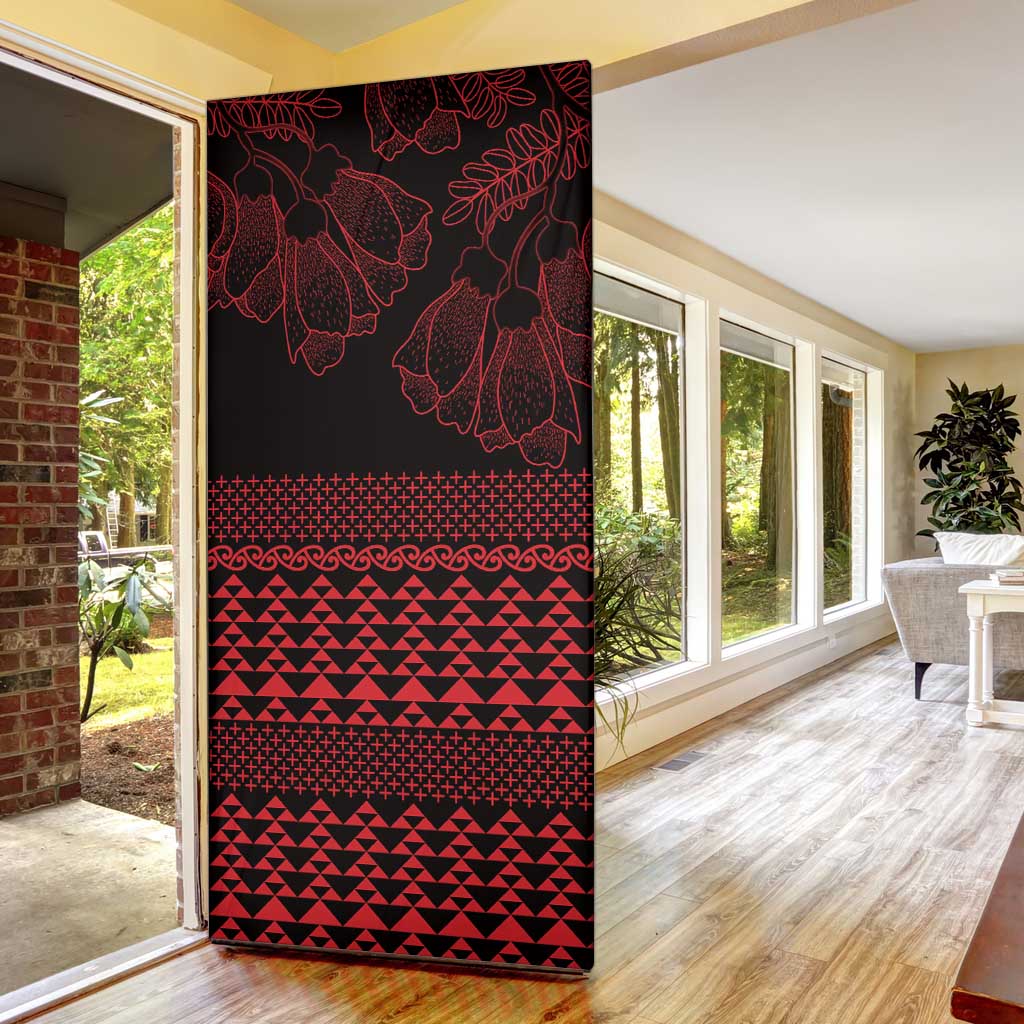 Red Taniko Kowhaiwhai Tukutuku Motif Door Cover - Polynesian Pride