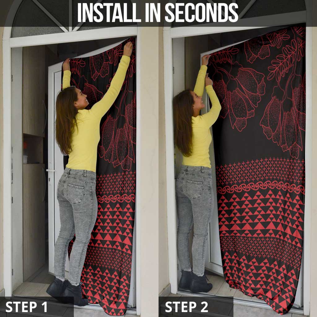 Red Taniko Kowhaiwhai Tukutuku Motif Door Cover - Polynesian Pride
