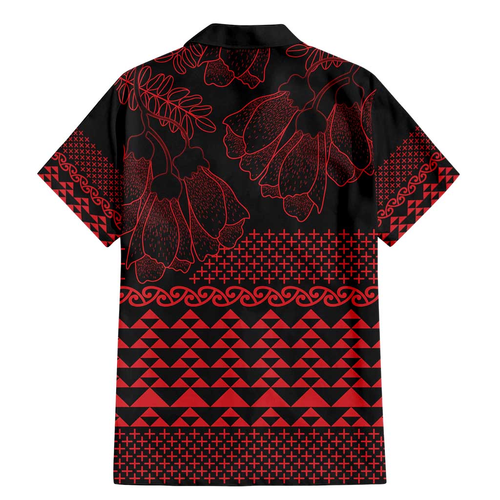 Red Taniko Kowhaiwhai Tukutuku Motif Family Matching Mermaid Dress and Hawaiian Shirt