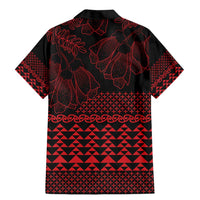 Red Taniko Kowhaiwhai Tukutuku Motif Family Matching Mermaid Dress and Hawaiian Shirt