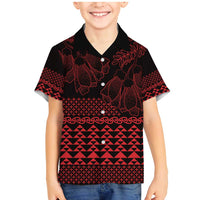 Red Taniko Kowhaiwhai Tukutuku Motif Family Matching Mermaid Dress and Hawaiian Shirt