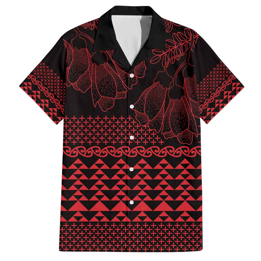 Red Taniko Kowhaiwhai Tukutuku Motif Family Matching Puletasi and Hawaiian Shirt