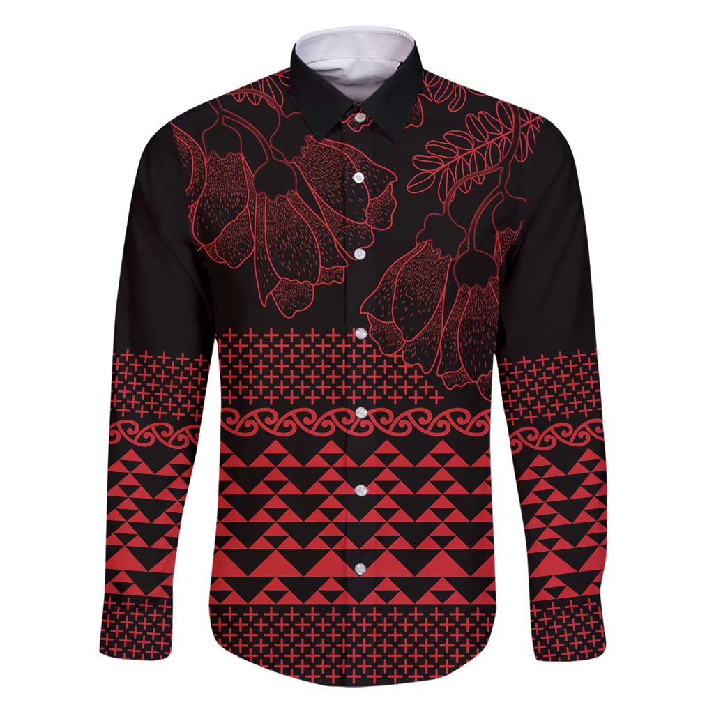 Red Taniko Kowhaiwhai Tukutuku Motif Family Matching Puletasi and Hawaiian Shirt