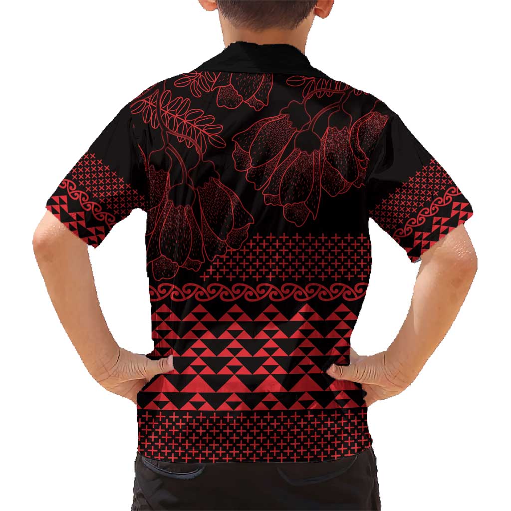Red Taniko Kowhaiwhai Tukutuku Motif Family Matching Short Sleeve Bodycon Dress and Hawaiian Shirt