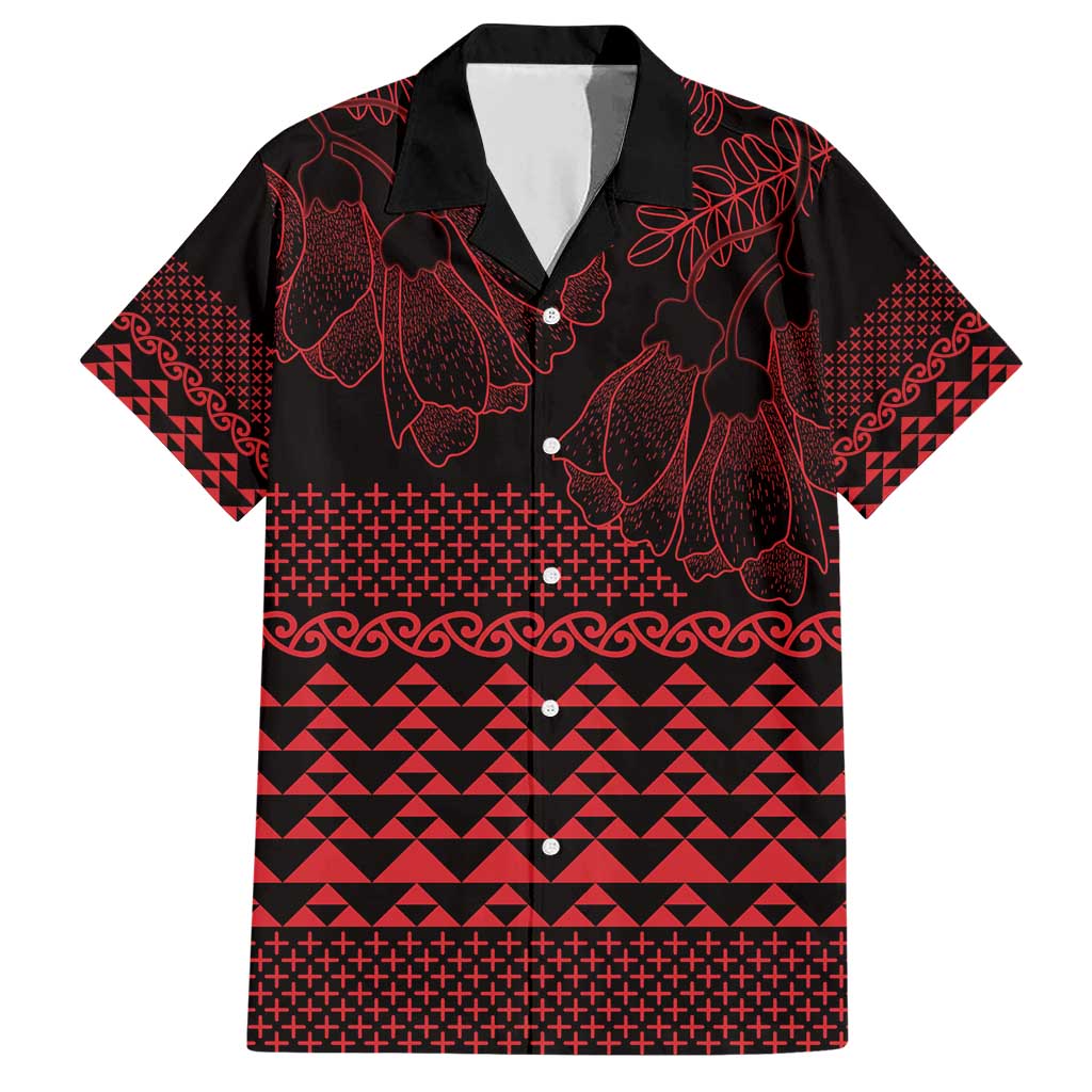 Red Taniko Kowhaiwhai Tukutuku Motif Family Matching Short Sleeve Bodycon Dress and Hawaiian Shirt