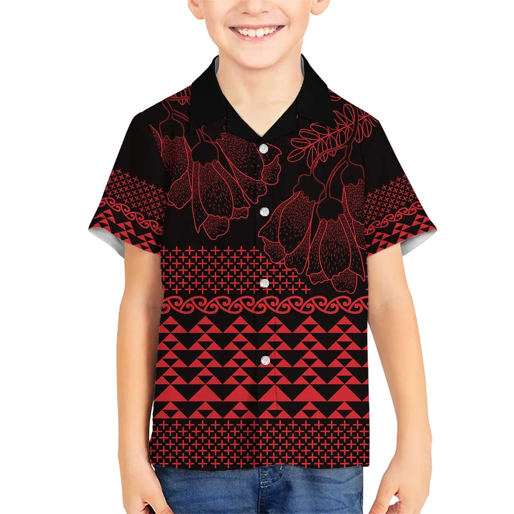Red Taniko Kowhaiwhai Tukutuku Motif Family Matching Short Sleeve Bodycon Dress and Hawaiian Shirt