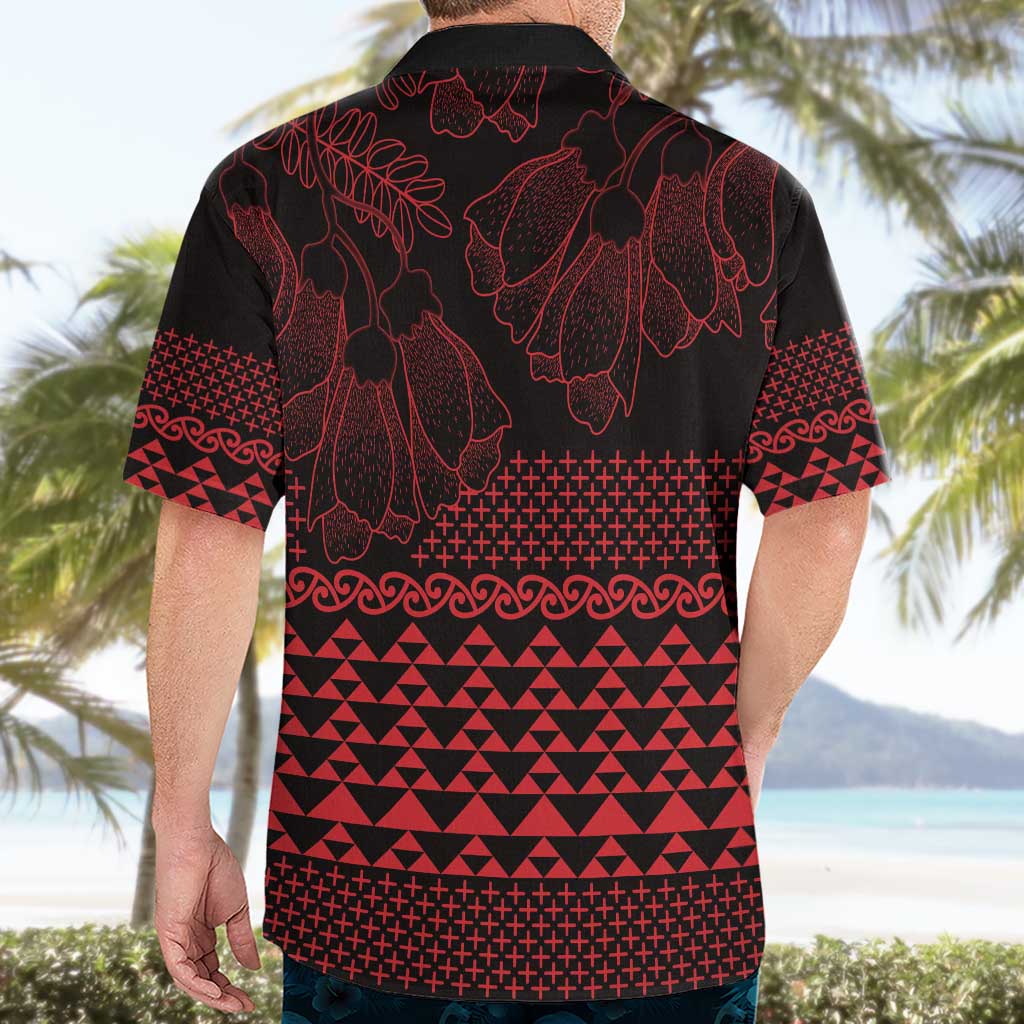 Red Taniko Kowhaiwhai Tukutuku Motif Hawaiian Shirt