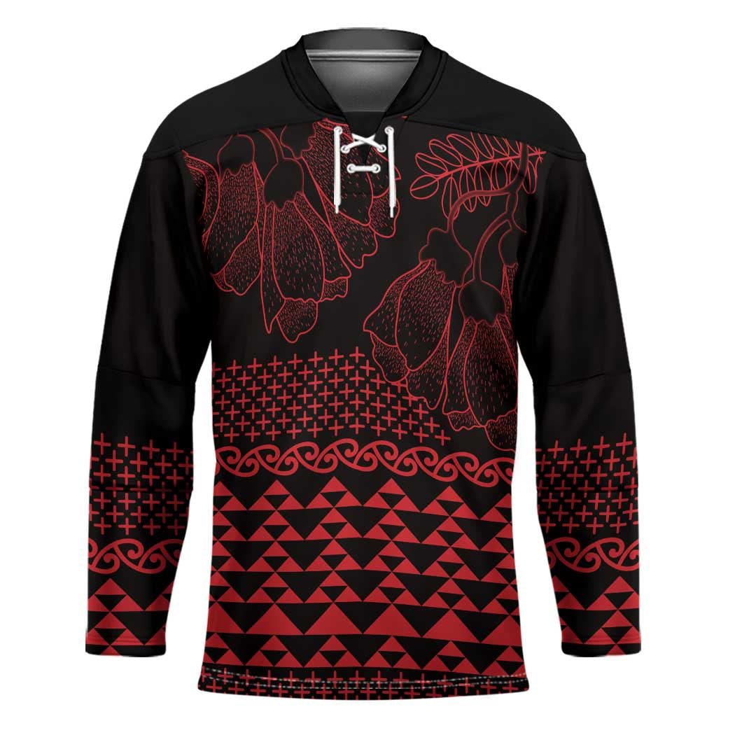 Red Taniko Kowhaiwhai Tukutuku Motif Hockey Jersey - Polynesian Pride