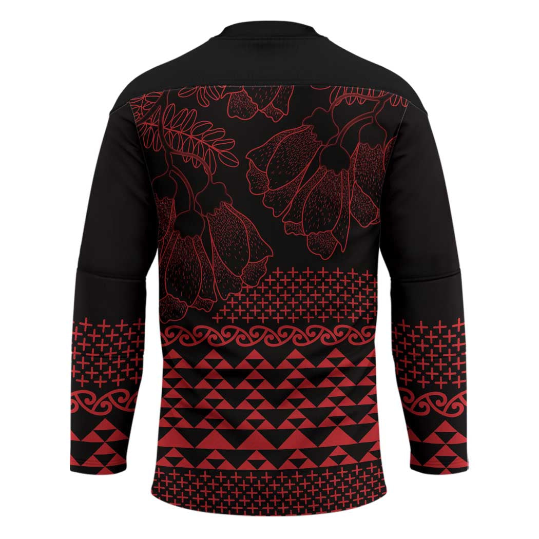 Red Taniko Kowhaiwhai Tukutuku Motif Hockey Jersey - Polynesian Pride