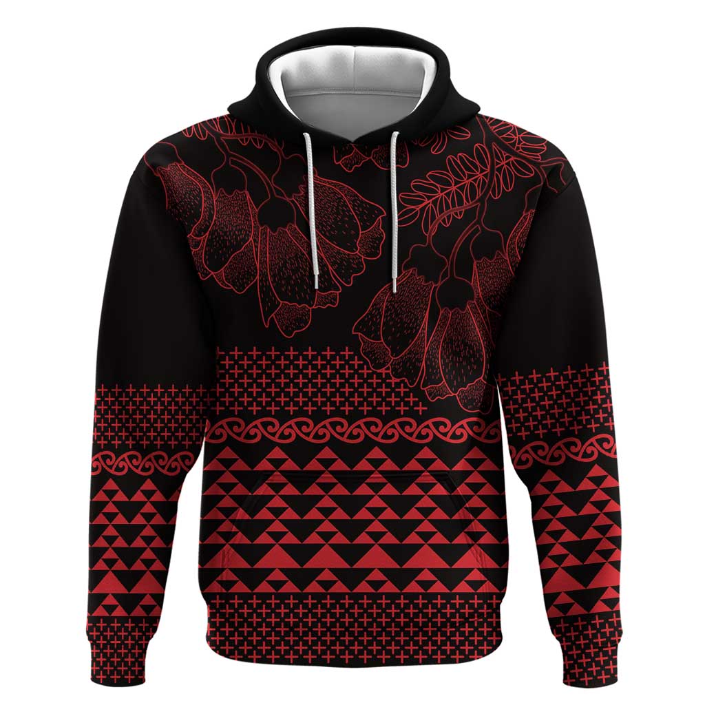 Red Taniko Kowhaiwhai Tukutuku Motif Hoodie