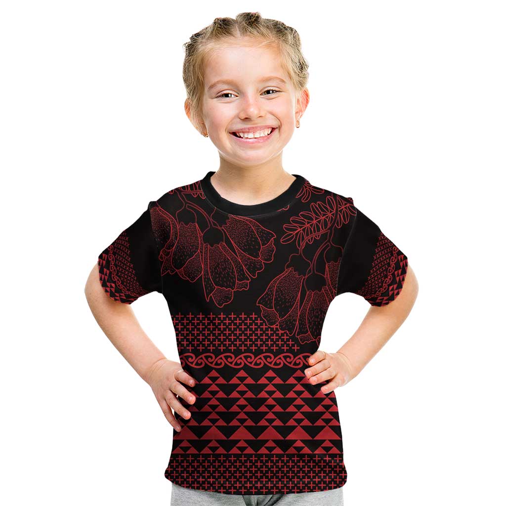 Red Taniko Kowhaiwhai Tukutuku Motif Kid T Shirt LT9 Red - Polynesian Pride
