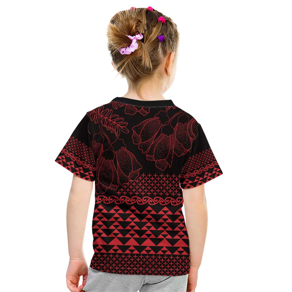 Red Taniko Kowhaiwhai Tukutuku Motif Kid T Shirt LT9 - Polynesian Pride