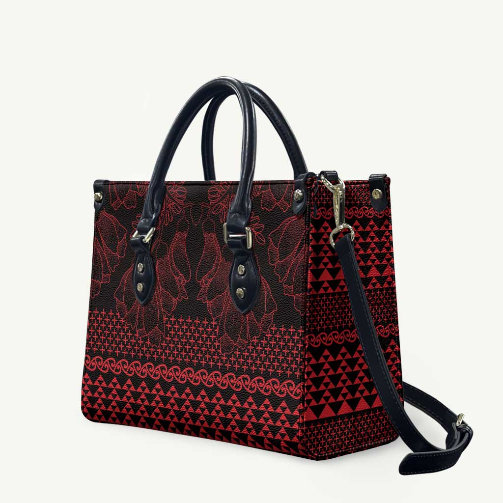 Red Taniko Kowhaiwhai Tukutuku Motif Leather Bag - Polynesian Pride