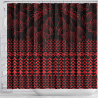 Red Taniko Kowhaiwhai Tukutuku Motif Shower Curtain