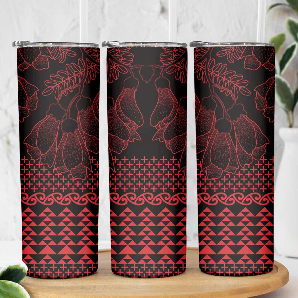 Red Taniko Kowhaiwhai Tukutuku Motif Skinny Tumbler