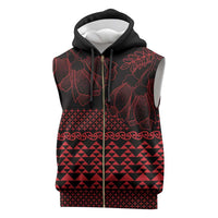 Red Taniko Kowhaiwhai Tukutuku Motif Sleeveless Zip Hoodie - Polynesian Pride