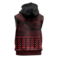 Red Taniko Kowhaiwhai Tukutuku Motif Sleeveless Zip Hoodie - Polynesian Pride