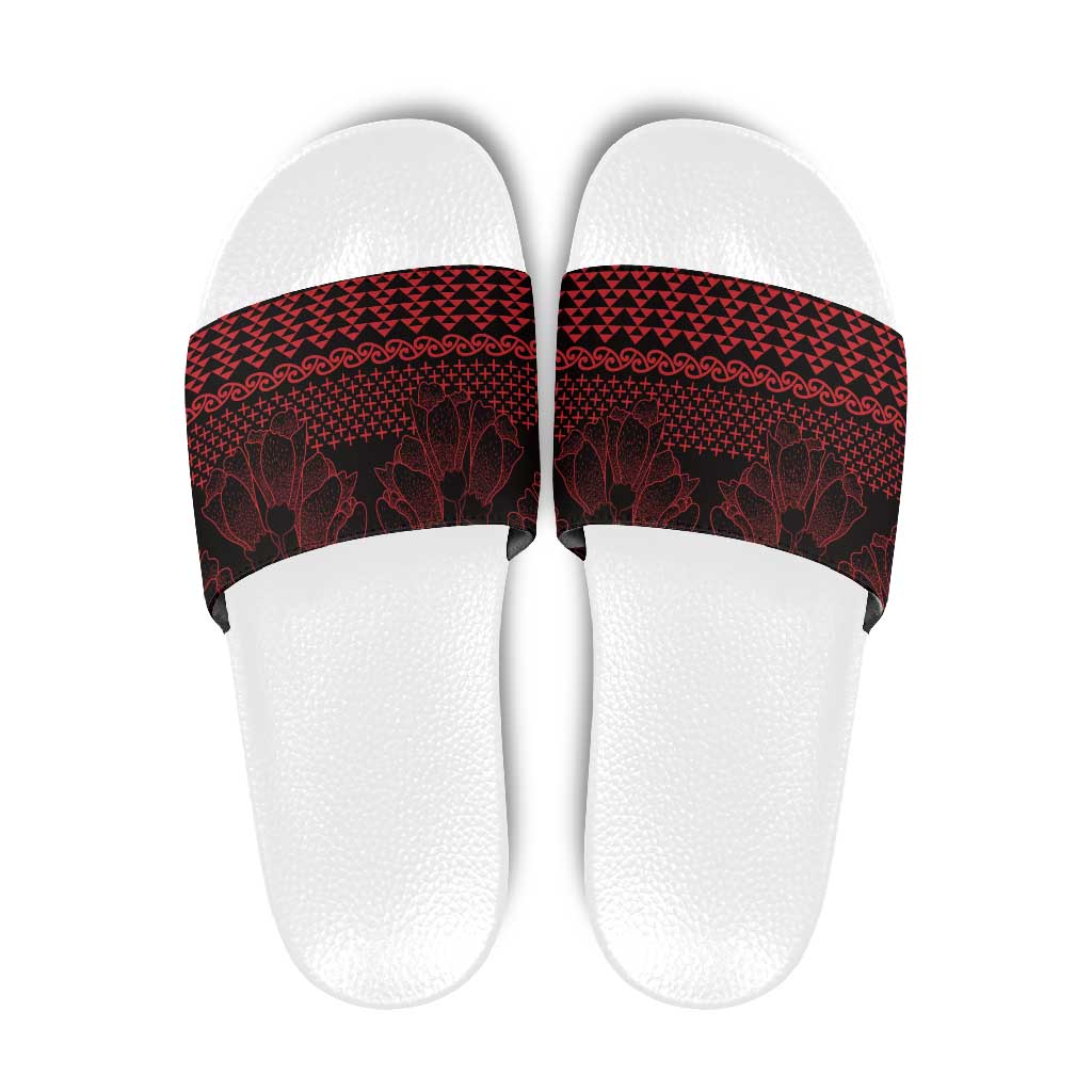 Red Taniko Kowhaiwhai Tukutuku Motif Slide Sandals - Polynesian Pride