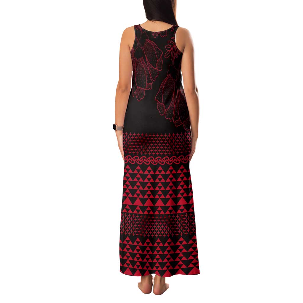 Red Taniko Kowhaiwhai Tukutuku Motif Tank Maxi Dress