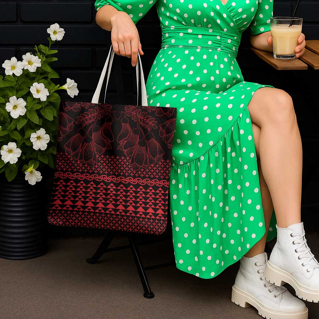 Red Taniko Kowhaiwhai Tukutuku Motif Tote Bag - Polynesian Pride