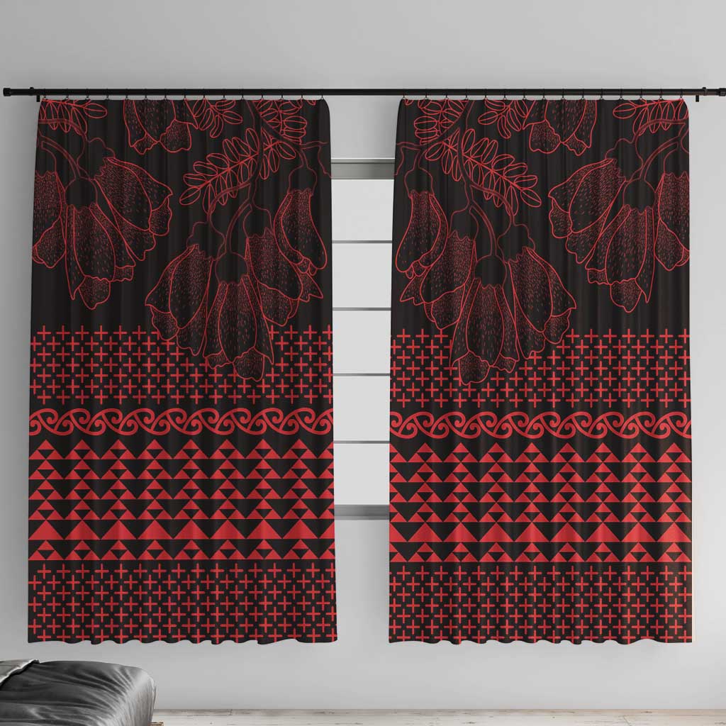 Red Taniko Kowhaiwhai Tukutuku Motif Window Curtain
