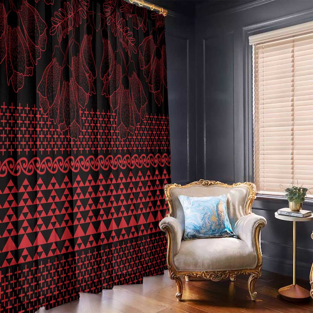 Red Taniko Kowhaiwhai Tukutuku Motif Window Curtain