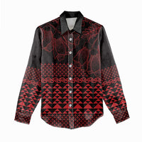 Red Taniko Kowhaiwhai Tukutuku Motif Women Casual Shirt