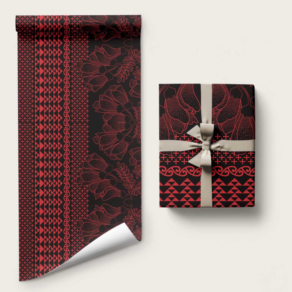Red Taniko Kowhaiwhai Tukutuku Motif Wrapping Paper - Polynesian Pride