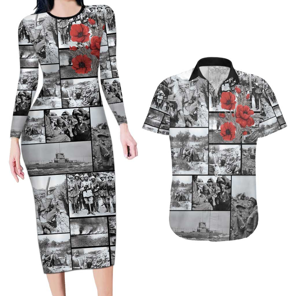 ANZAC Day Gallipoli Campaign Couples Matching Long Sleeve Bodycon Dress and Hawaiian Shirt To The End They Remain