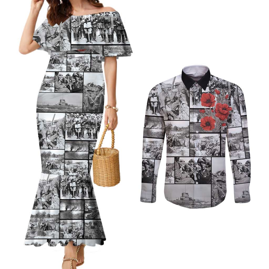 ANZAC Day Gallipoli Campaign Couples Matching Mermaid Dress and Long Sleeve Button Shirt To The End They Remain